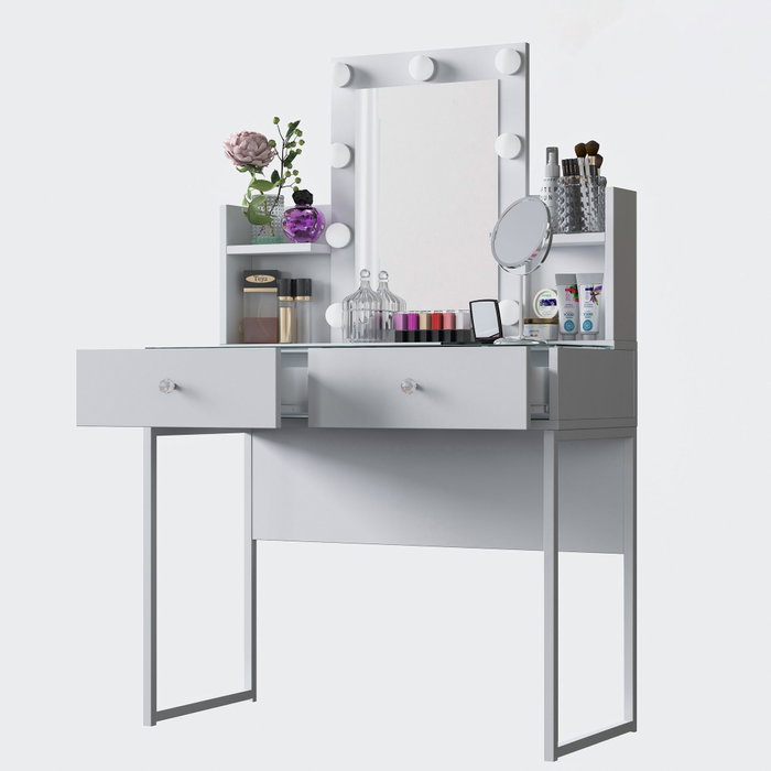Hanah Home Mesa de Maquillaje con 9 Focos en Blanco